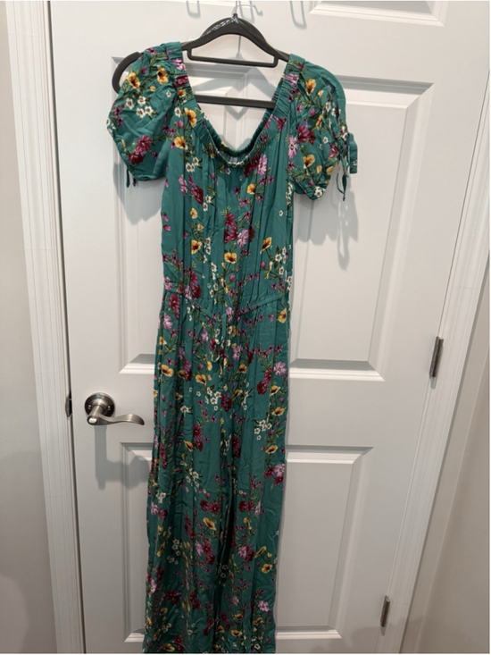Xhilaration Pants - Xhilaration Women's Green Floral Puff Sleeve Tie Jumpsuit One-Piece Size S